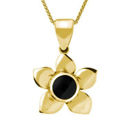 9ct Yellow Gold Whitby Jet Flower Necklace. P385